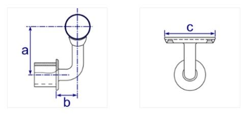 Diagram showing dimensions of DDA 748 Assist Rivet-on Swivel Bracket Fitting